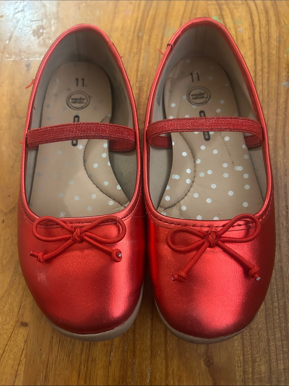 wonder nation Metallic Red Girls' Mary Jane Flats